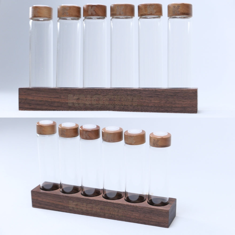 Walnut Coffee Bean Display Tubes Set with Exhaust Valve Lids