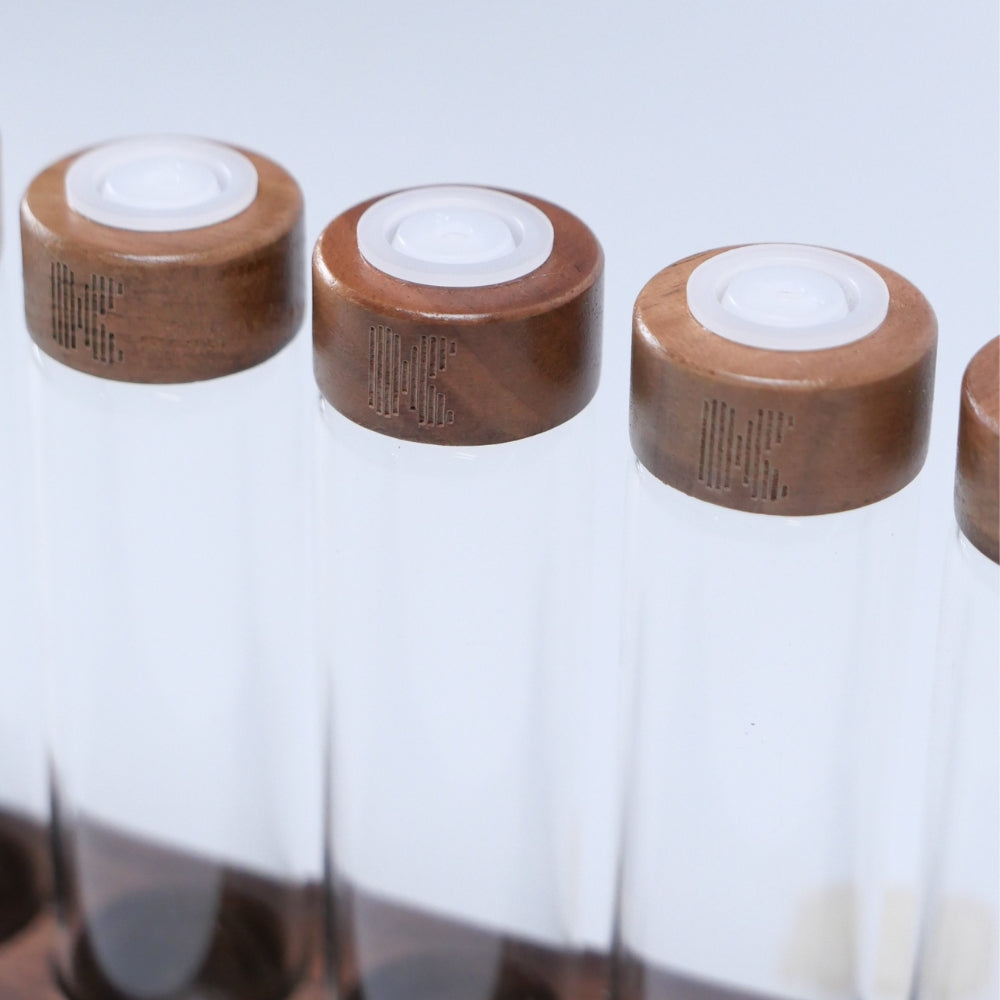Walnut Coffee Bean Display Tubes Set with Exhaust Valve Lids