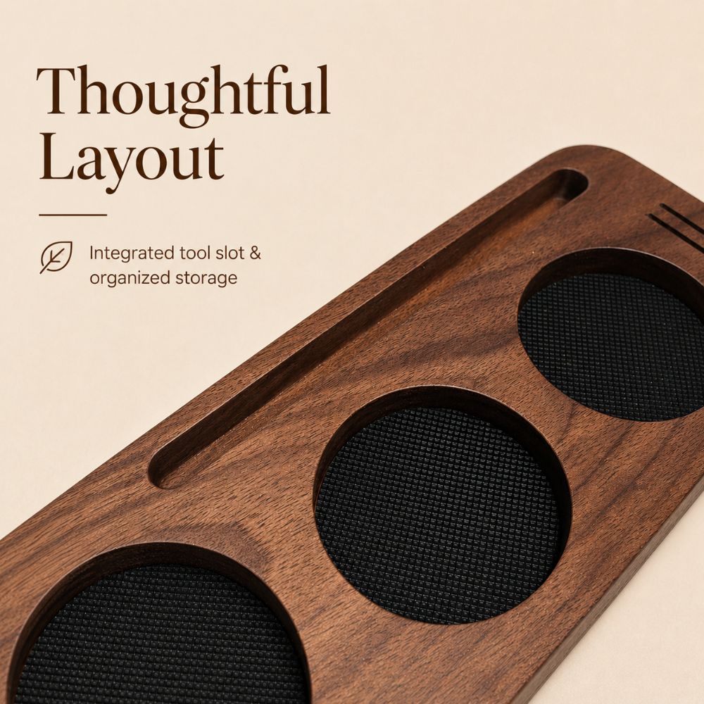 Siebträgerhalter aus Holz und Espresso-Tamperstation