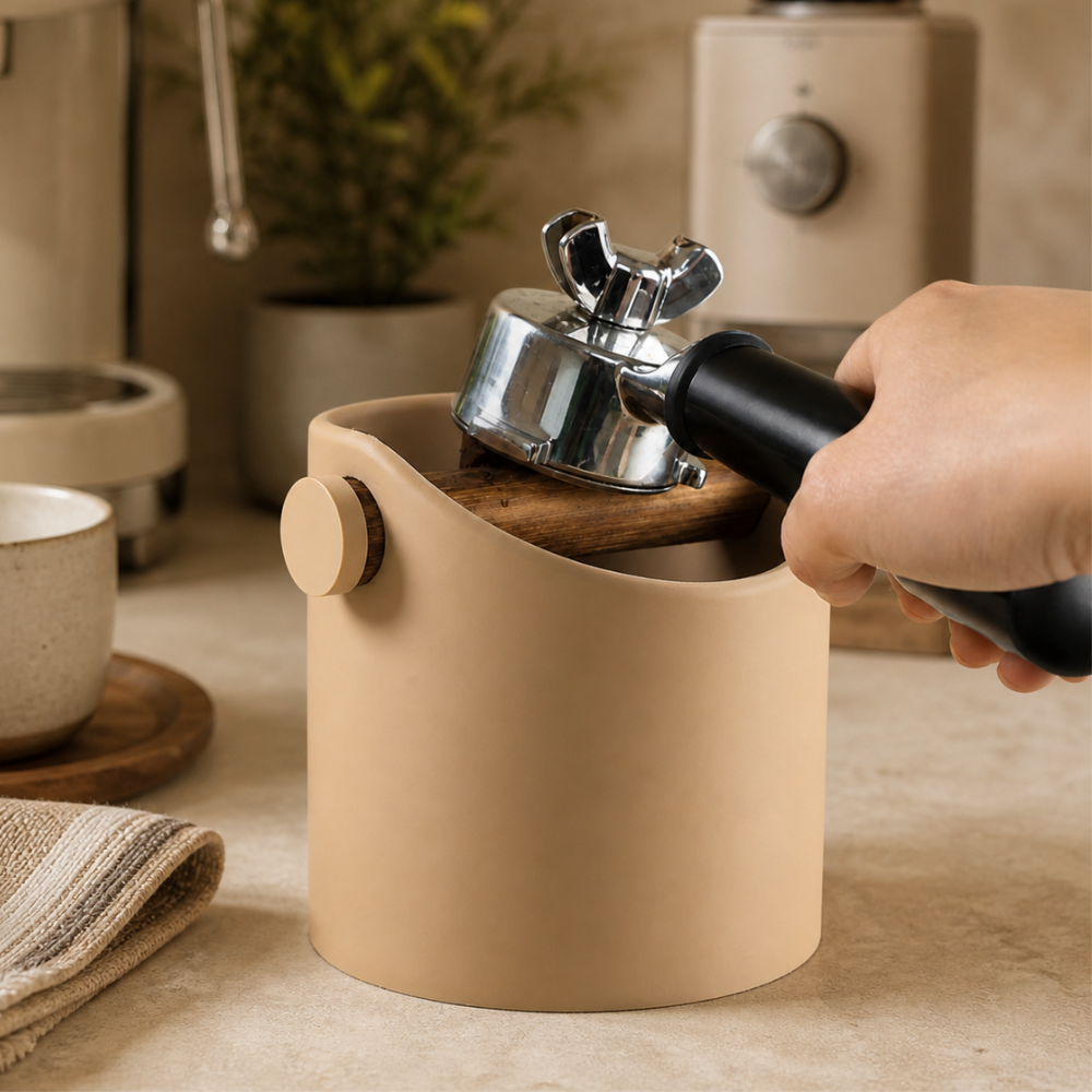 Minimalist Coffee Knock Box with Real Oak Wood Bar - Knocdic