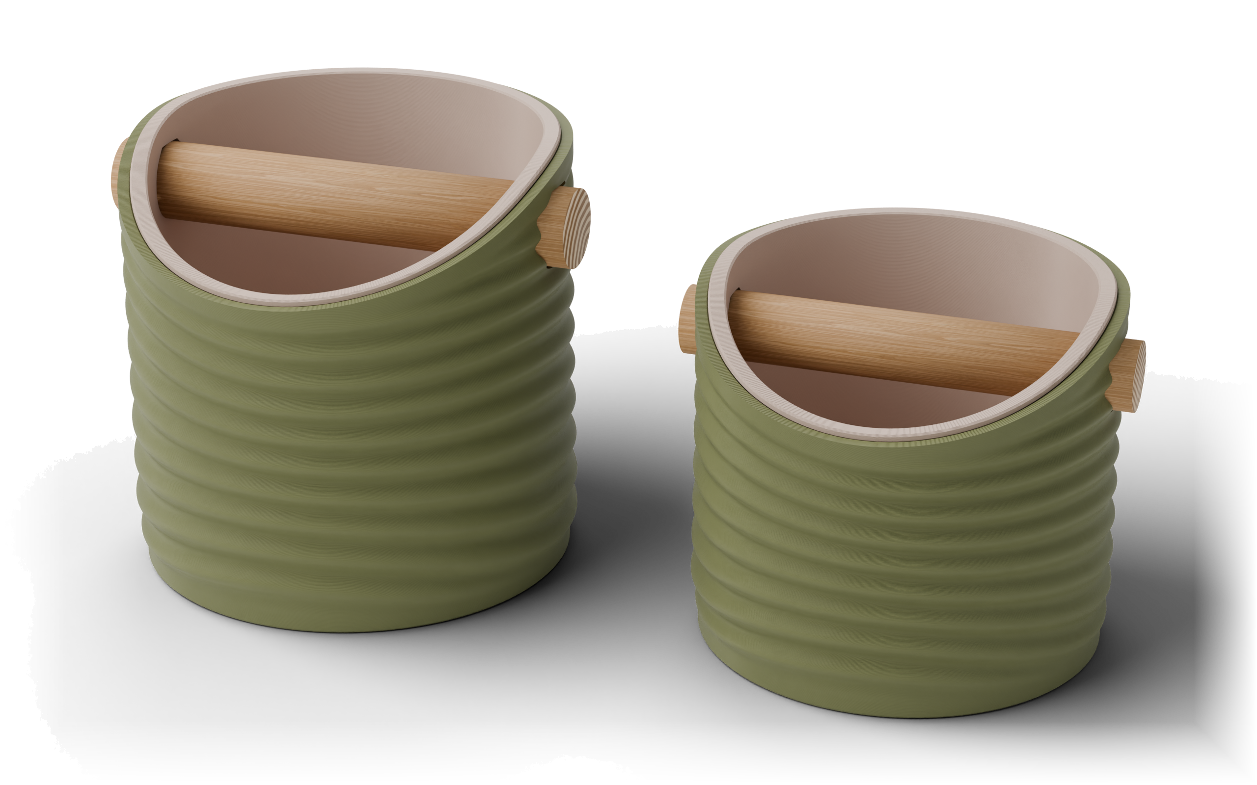 Ripple espresso knock box in Medium and Large sizes side by side