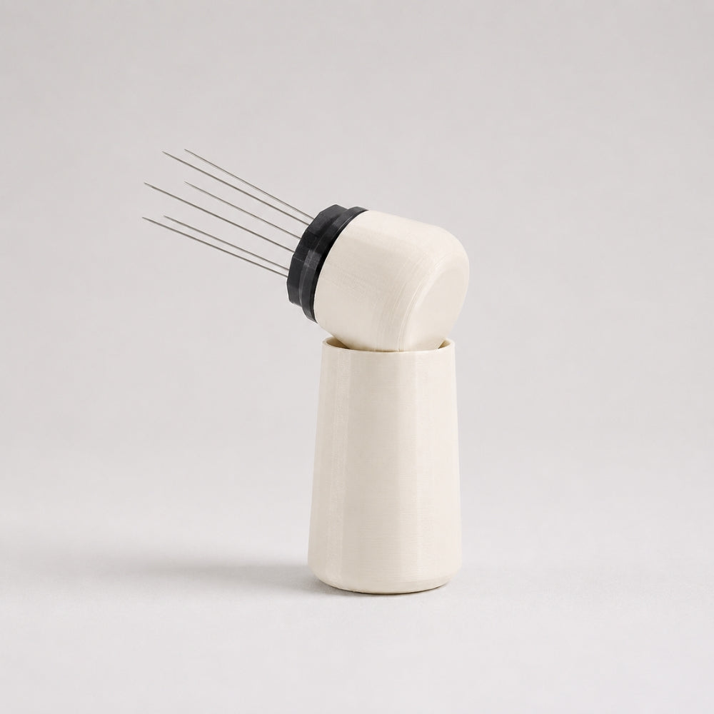 Espresso WDT Tool with Standing Holder in matte ivory white