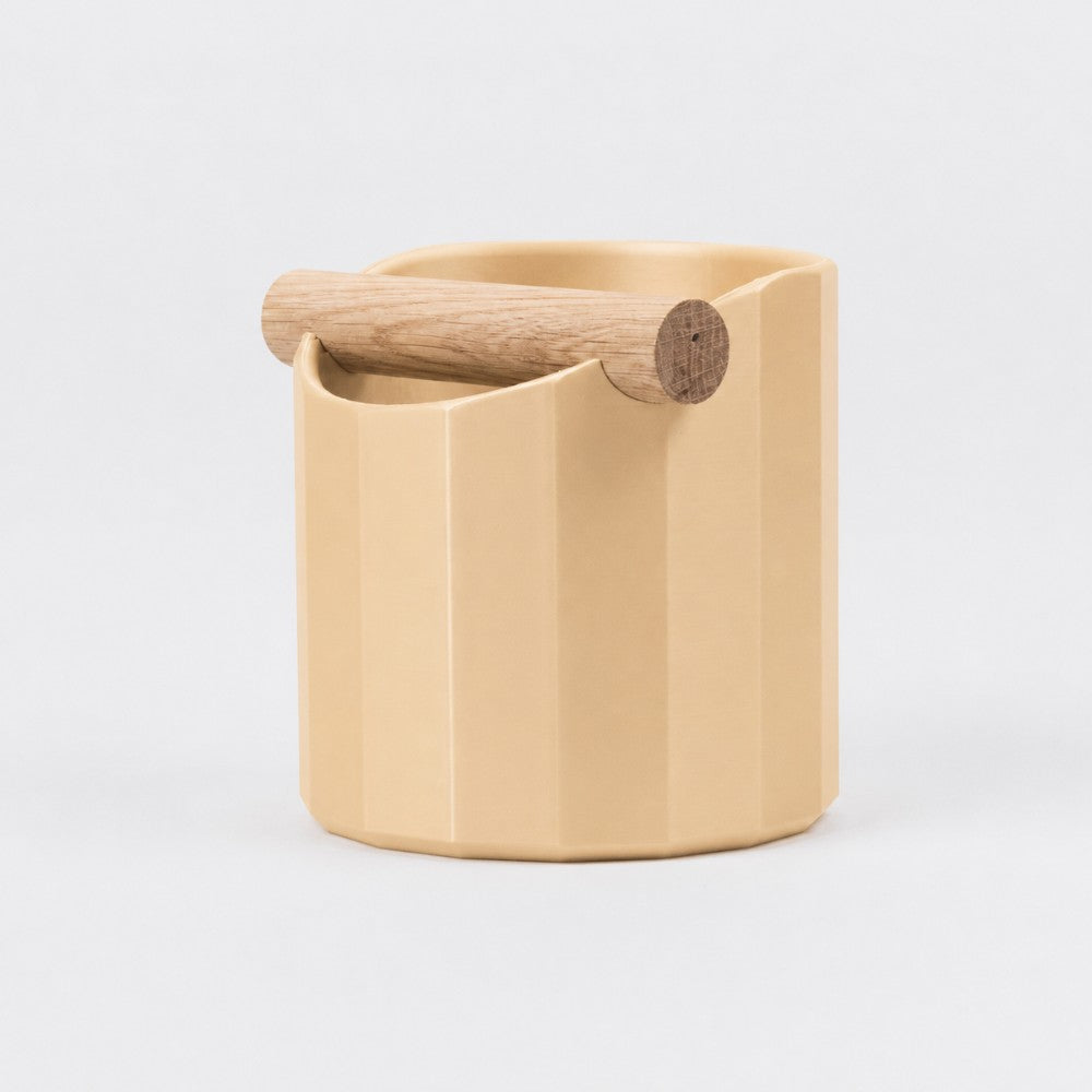 Facet Geometric Espresso Knock Box with real wood bar in matte desert tan