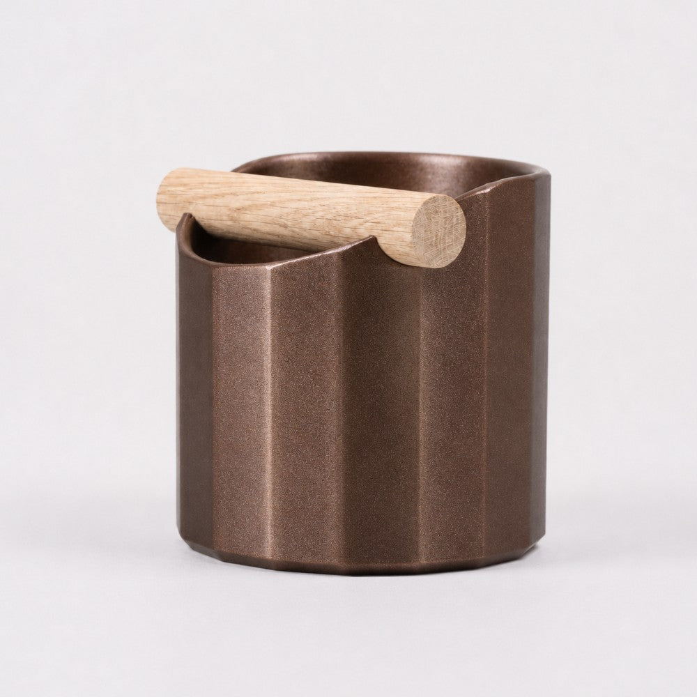 Facet Geometric Espresso Knock Box with real wood bar in galaxy brown