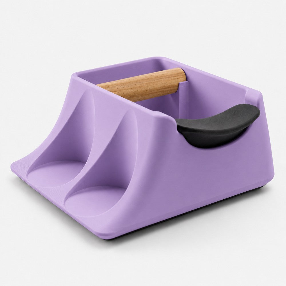 The Hub 3-in-1 Espresso Knock Box & Tamping Station in matte purple