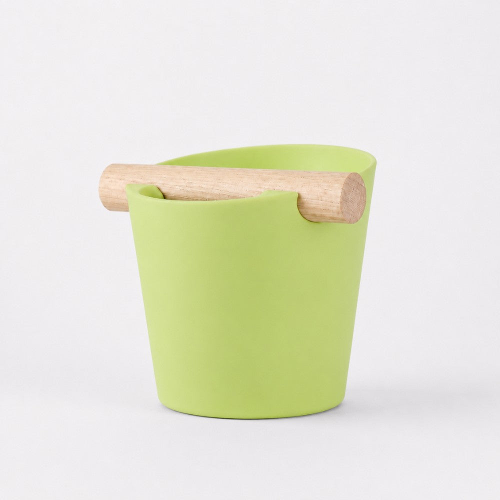 Nordic Espresso Knock Box Large Size with real oak wood bar in matte apple green