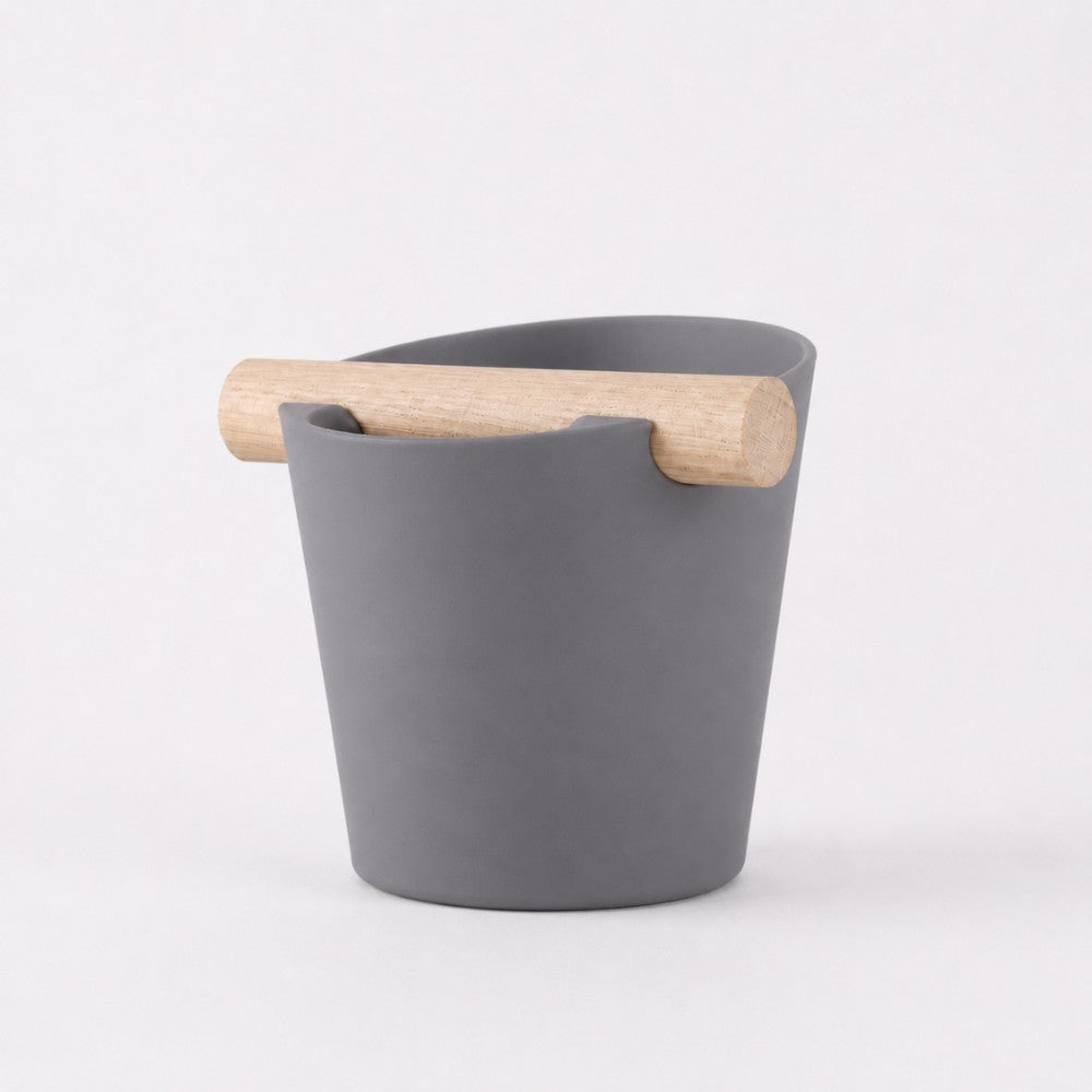 Nordic Espresso Knock Box Large Size with real oak wood bar in matte ash green