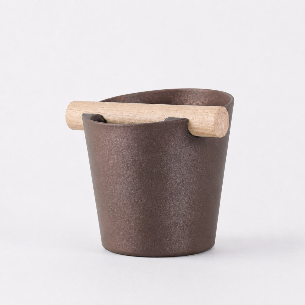 Nordic Espresso Knock Box Large Size with real oak wood bar in galaxy brown