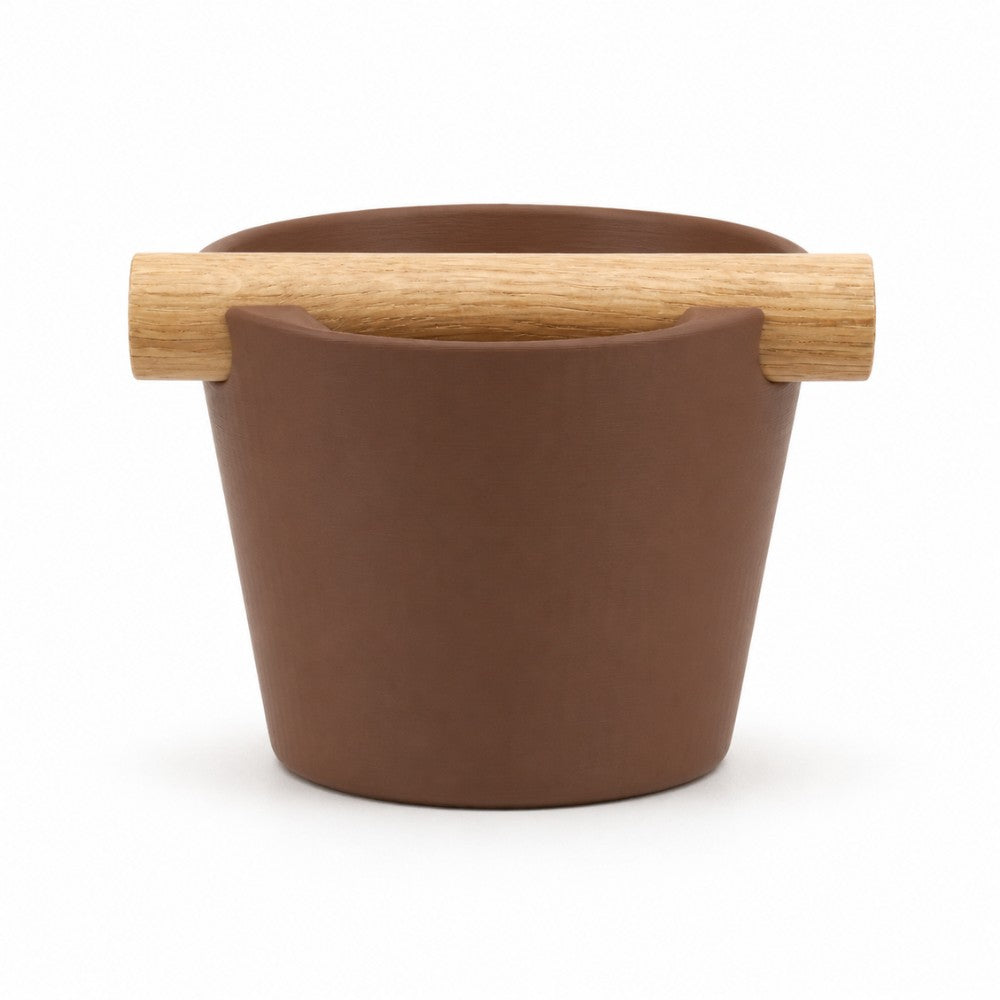 Nordic Espresso Knock Box Medium Size with real oak wood bar in matte brown