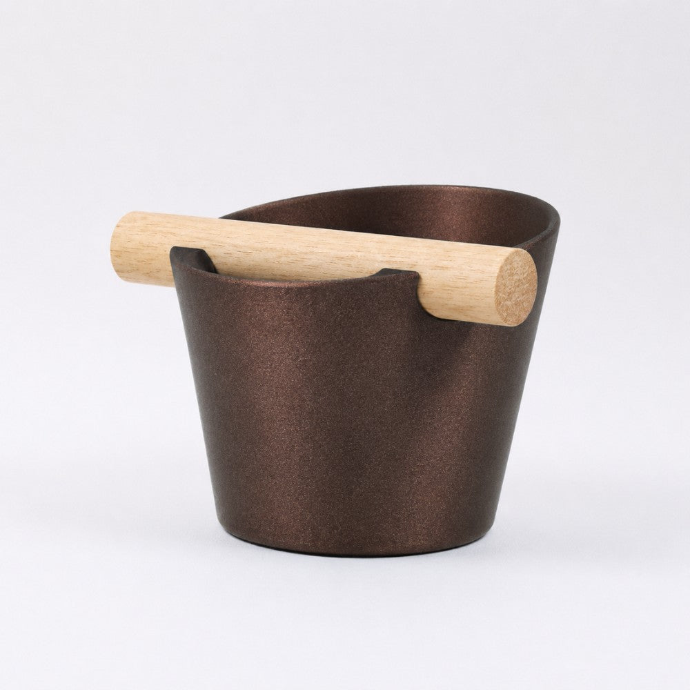 Nordic Espresso Knock Box Medium Size with real oak wood bar in galaxy brown
