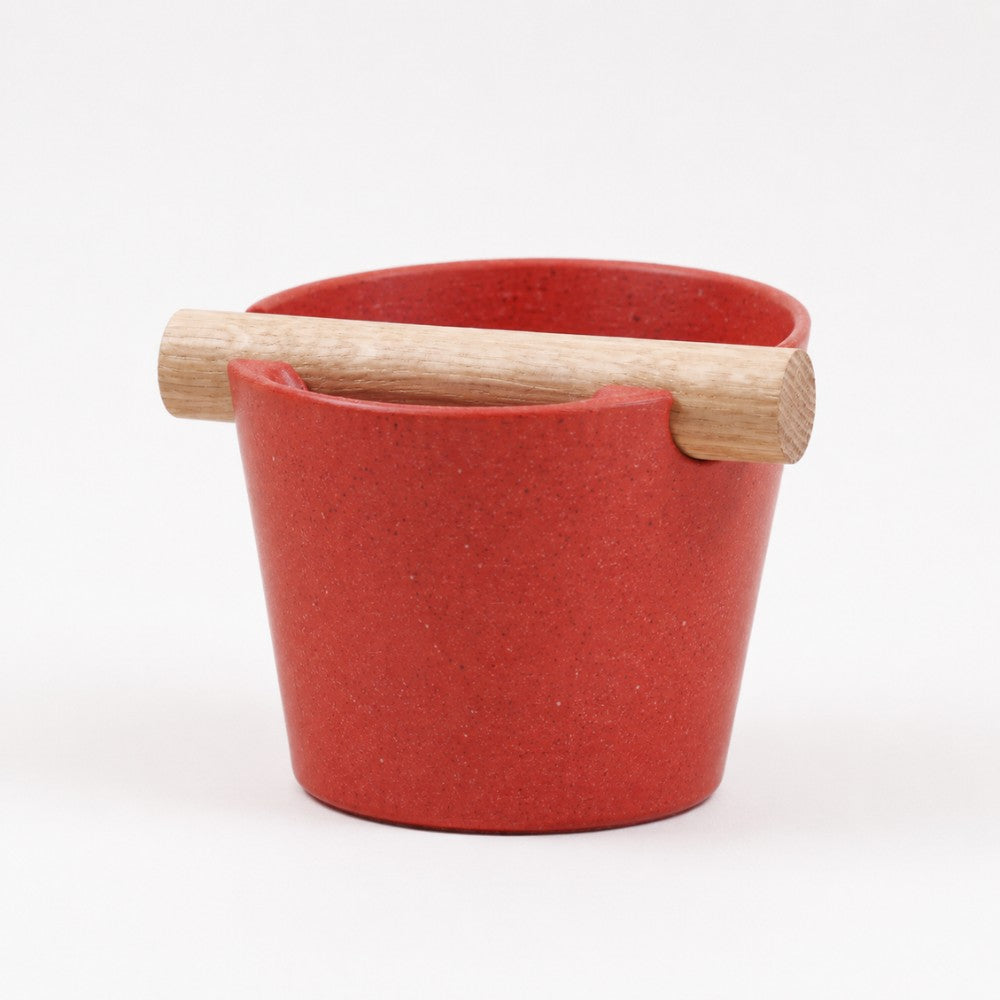 Nordic Espresso Knock Box Medium Size with real oak wood bar in marble red