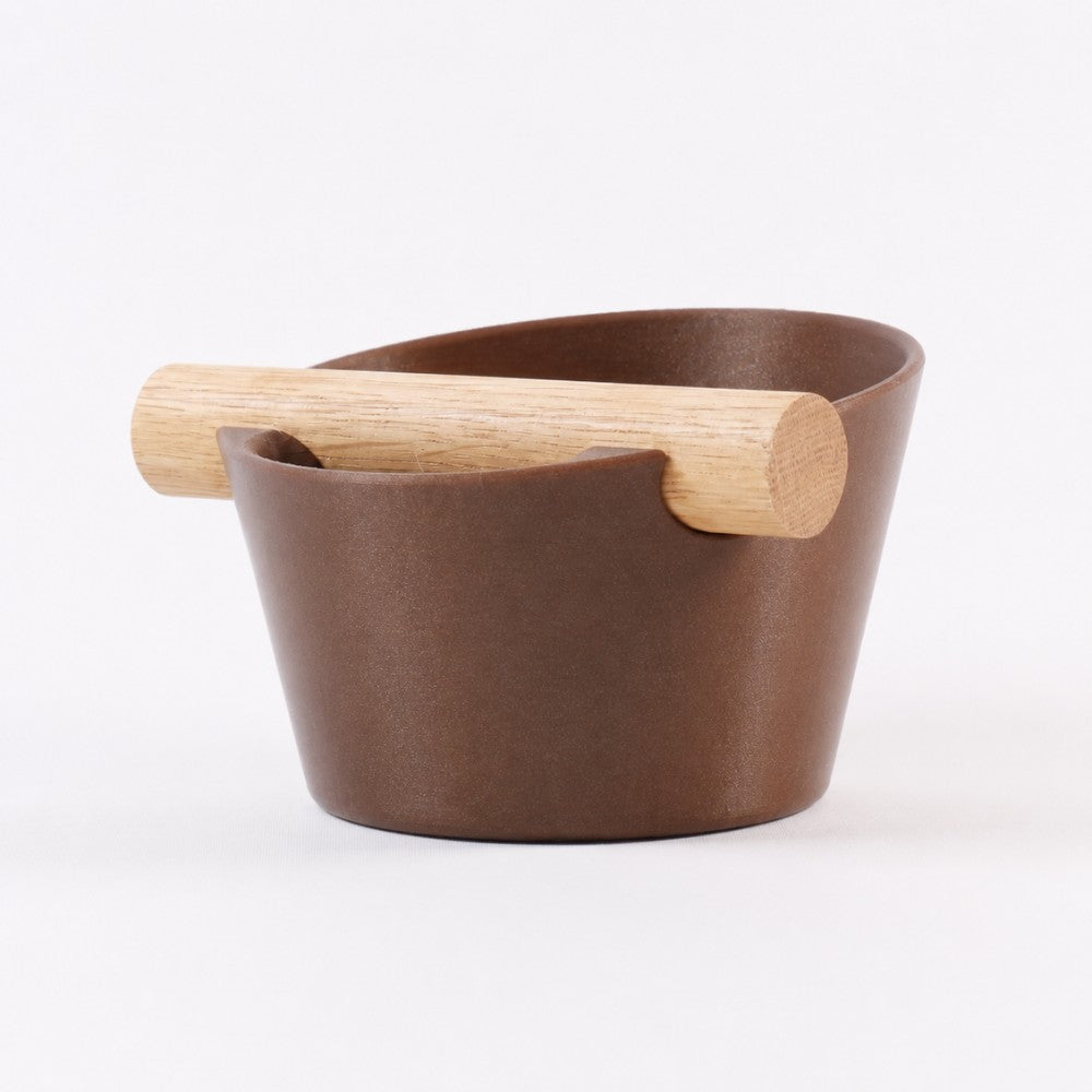 Nordic Espresso Knock Box Small Size with real oak wood bar in galaxy brown