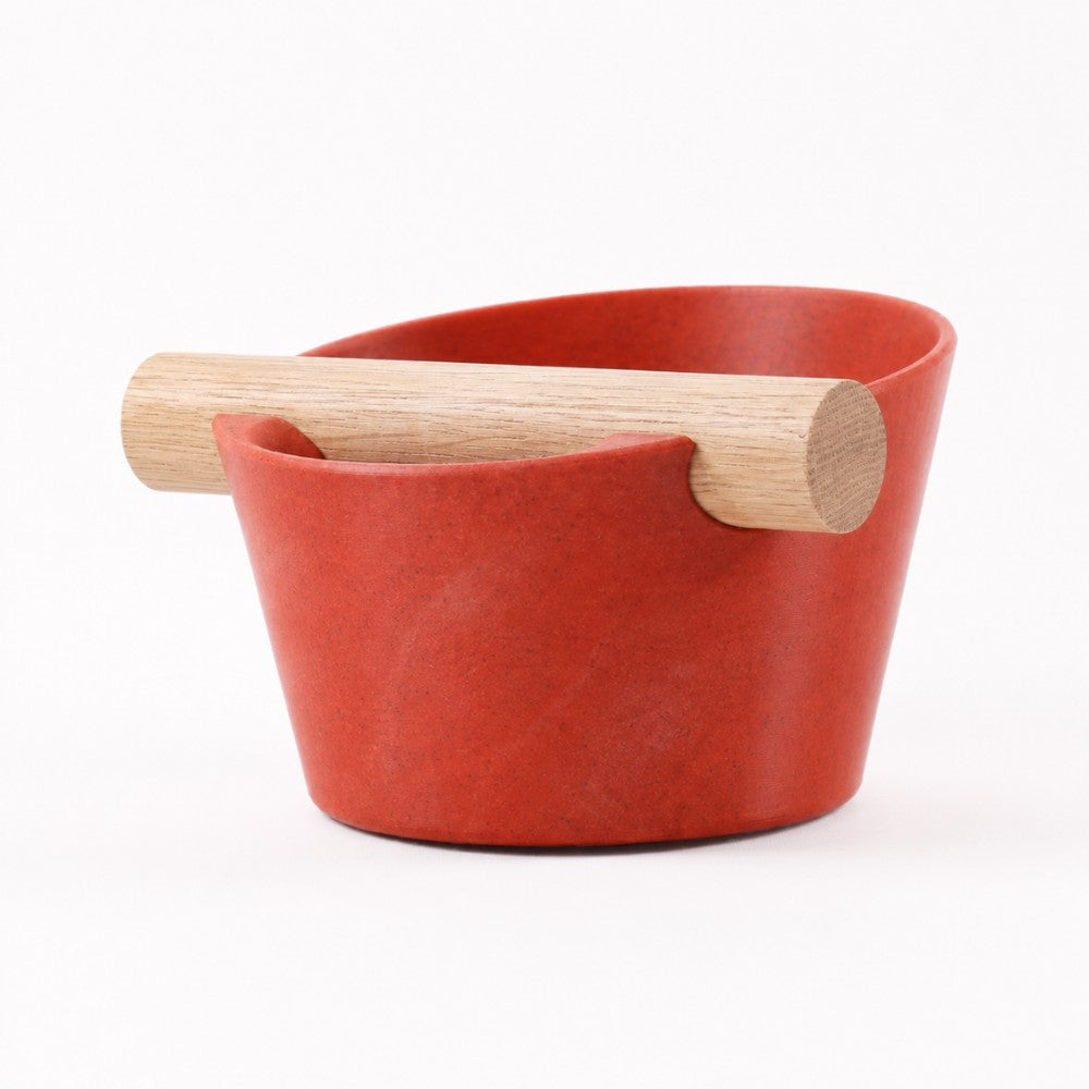 Nordic Espresso Knock Box Small Size with real oak wood bar in marble red