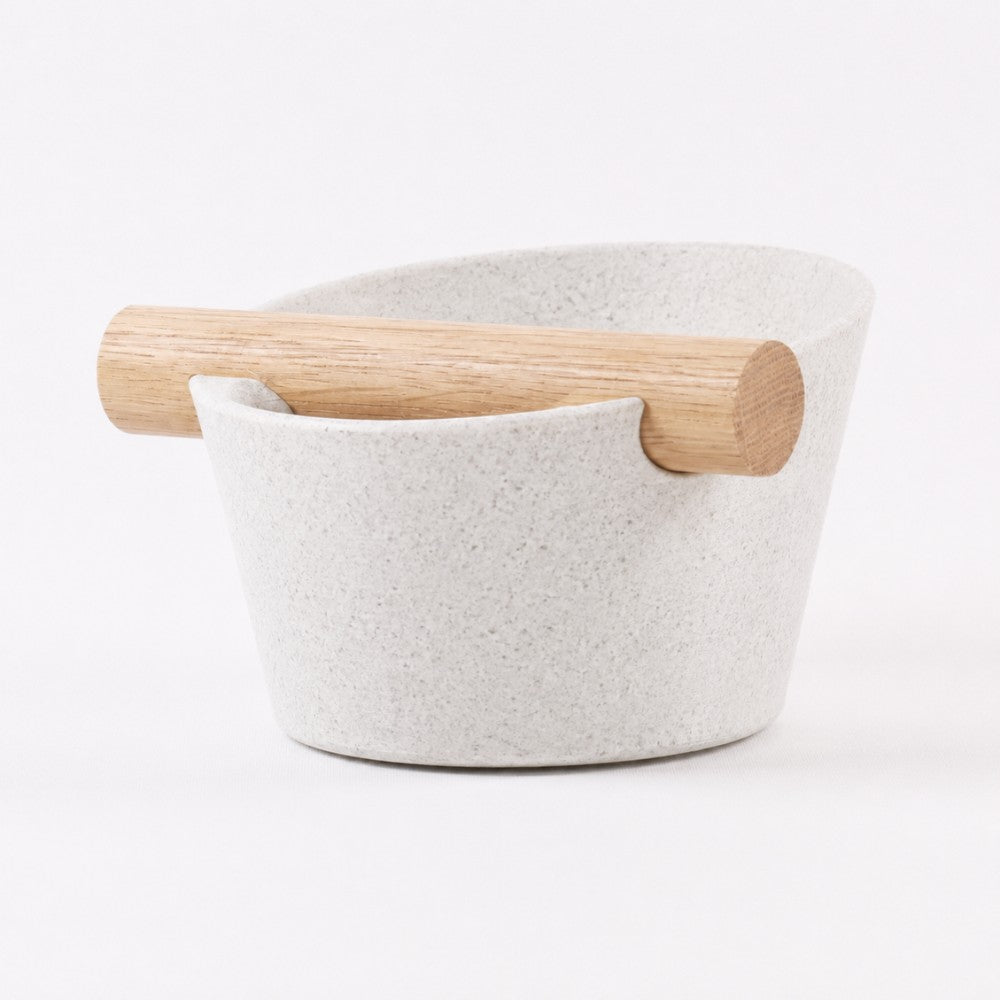 Nordic Espresso Knock Box Small Size with real oak wood bar in marble white