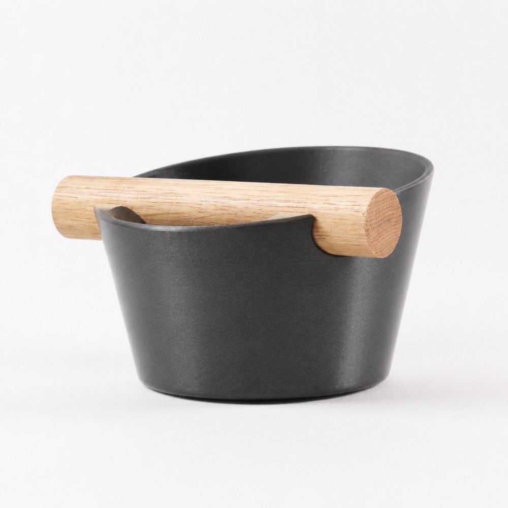 Nordic Espresso Knock Box Small Size with real oak wood bar in metallic black