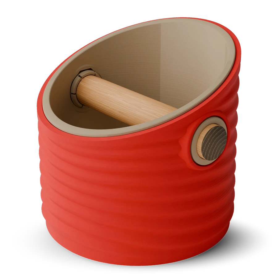 Ripple knock box, round, Scarlet Red with Latte inner