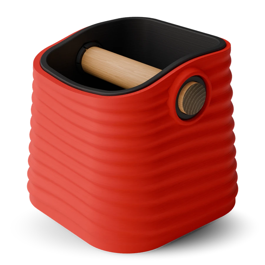 Ripple knock box, rounded square, Scarlet Red with Charcoal inner