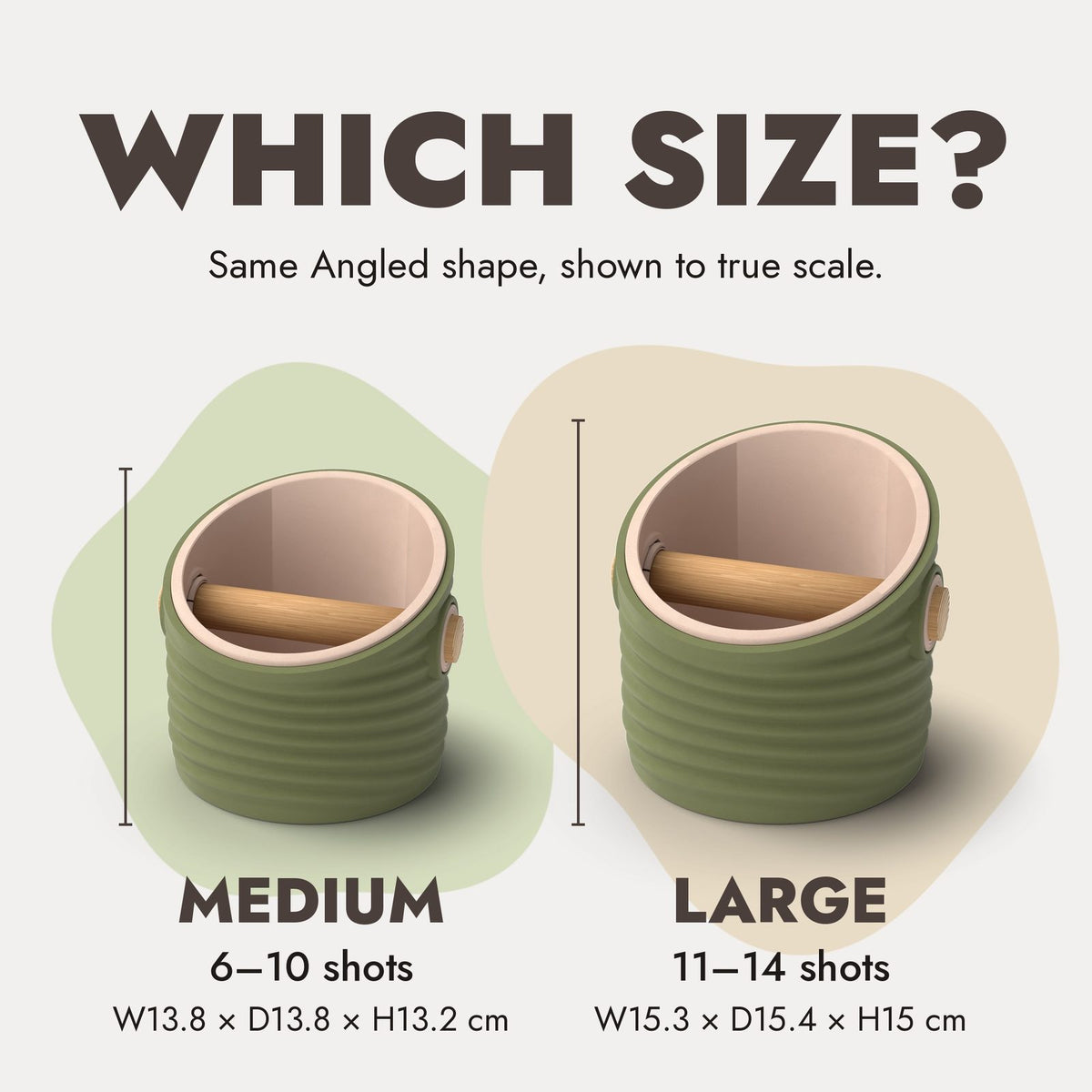 Ripple Angled knock box Medium vs Large size comparison