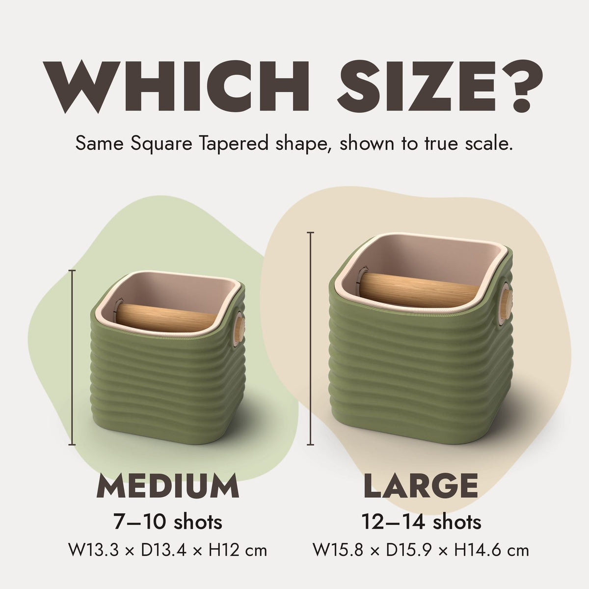 Ripple Square Tapered knock box Medium vs Large size comparison
