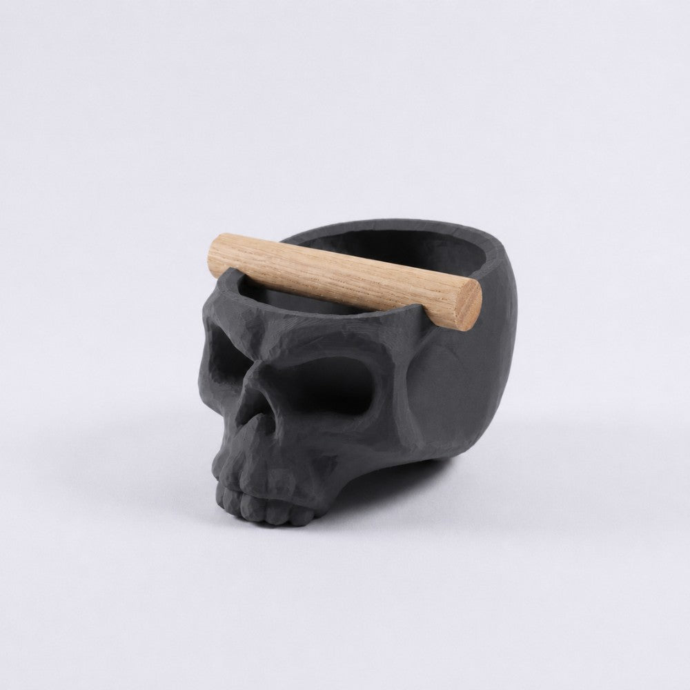 Gothic Skull Espresso Knock Box with Oak Bar | Bold Coffee Waste Bin for Home Baristas - Knocdic
