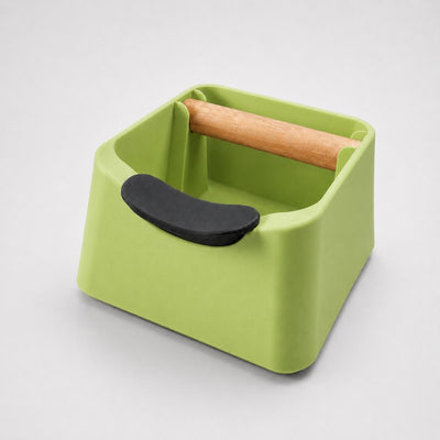 The Pod 3-in-1 Espresso Knock Box & Portafilter Tamping Stand in matte apple green