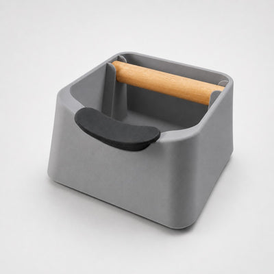 The Pod 3-in-1 Espresso Knock Box & Portafilter Tamping Stand in matte ash grey