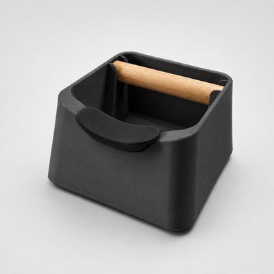 The Pod 3-in-1 Espresso Knock Box & Portafilter Tamping Stand in matte charcoal