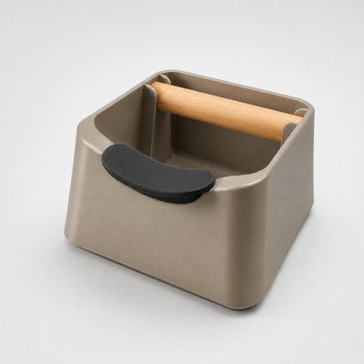 The Pod 3-in-1 Espresso Knock Box & Portafilter Tamping Stand in metallic gold