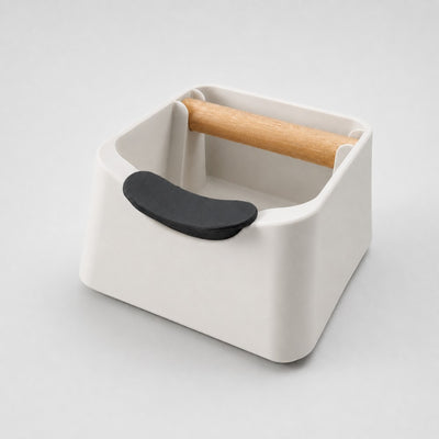 The Pod 3-in-1 Espresso Knock Box & Portafilter Tamping Stand in matte off white