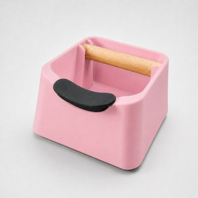 The Pod 3-in-1 Espresso Knock Box & Portafilter Tamping Stand in matte pink