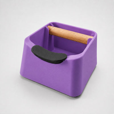 The Pod 3-in-1 Espresso Knock Box & Portafilter Tamping Stand in matte purple