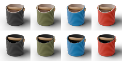 Ripple Round knock box mix and match colour chart: 4 shell colours with Latte Brown or Charcoal bin