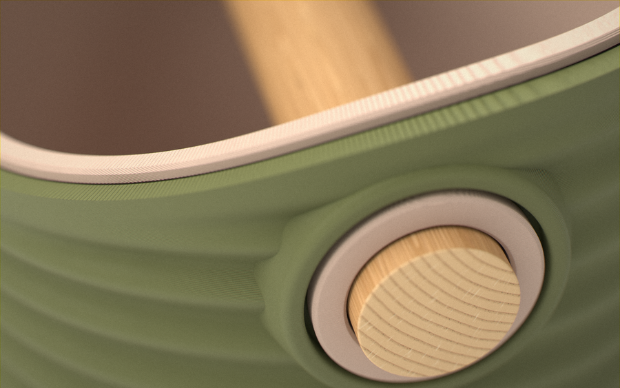 Close-up of the Ripple solid oak knock bar held in place by Knock Caps