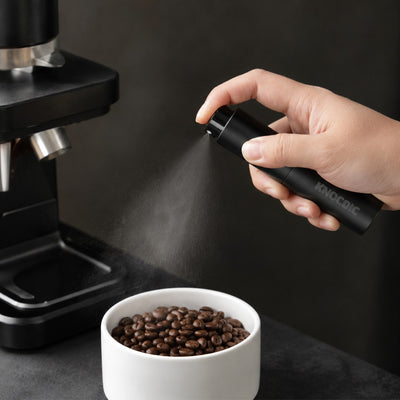 Fine mist spray bottle used on coffee beans for Ross Droplet Technique
