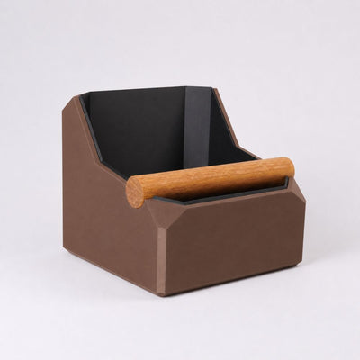 Square Coffee Knock Box with Real Oak Knock Bar in matte brown