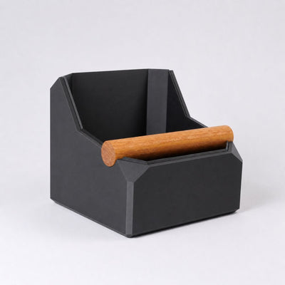 Square Coffee Knock Box with Real Oak Knock Bar in matte charcoal