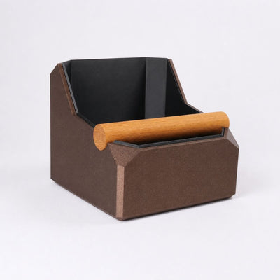 Square Coffee Knock Box with Real Oak Knock Bar in galaxy brown