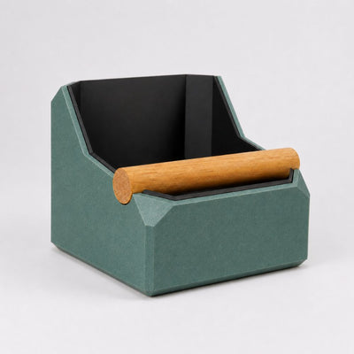 Square Coffee Knock Box with Real Oak Knock Bar in galaxy green