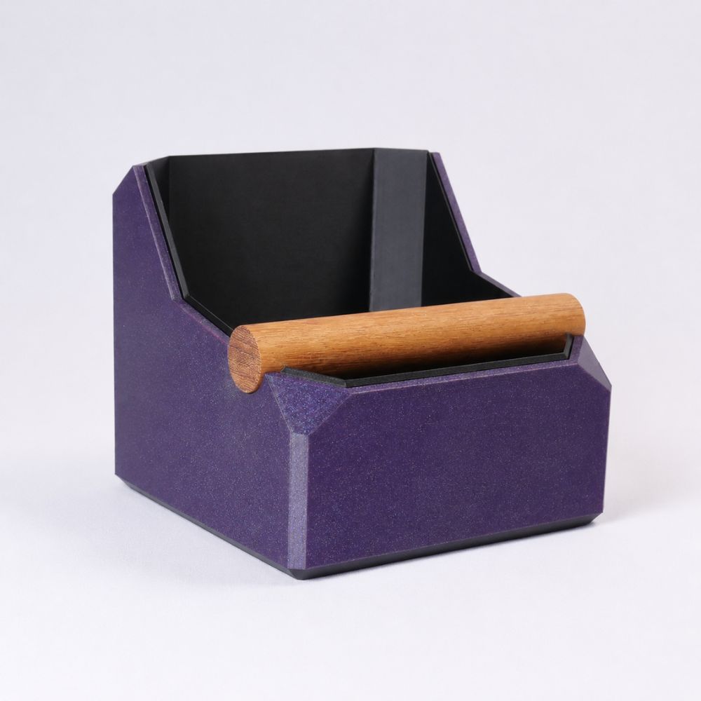 Square Coffee Knock Box with Real Oak Knock Bar in galaxy purple