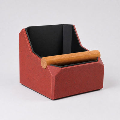 Square Coffee Knock Box with Real Oak Knock Bar in marble red