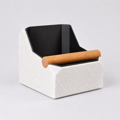 Square Coffee Knock Box with Real Oak Knock Bar in marble white