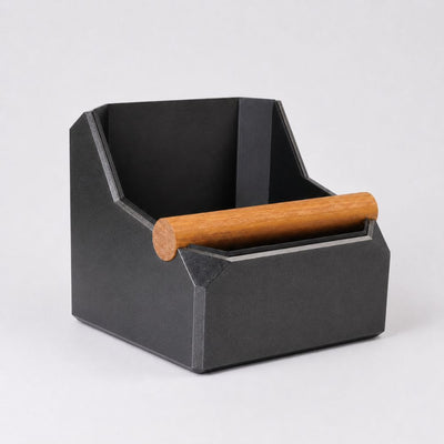 Square Coffee Knock Box with Real Oak Knock Bar in metallic black
