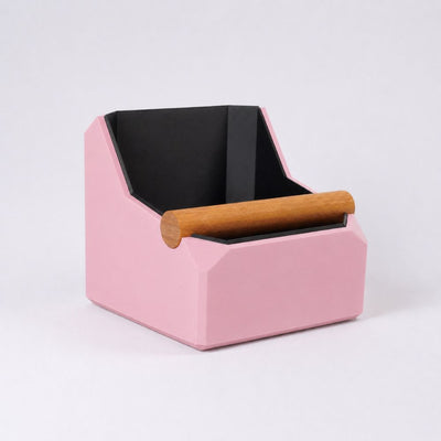 Square Coffee Knock Box with Real Oak Knock Bar in matte pink