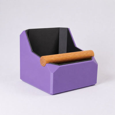 Square Coffee Knock Box with Real Oak Knock Bar in matte purple