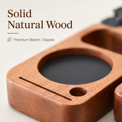 Wooden product with 'Solid Natural Wood' text and 'Premium Beech / Sapele' label.