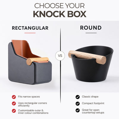 Infographic chart detailing the space-saving benefits of a rectangular coffee waste bin compared to a standard round knock box.