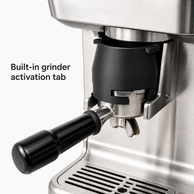 54mm dosing funnel inserted into Sage Breville Barista Pro grinder cradle with built-in activation tab