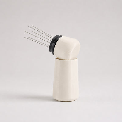 Espresso WDT Tool with Standing Holder in matte ivory white