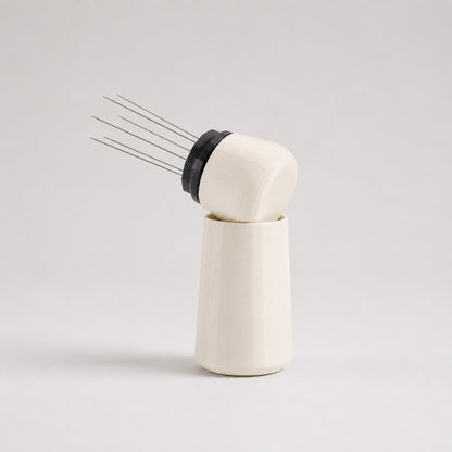 Espresso WDT Tool with Standing Holder in matte ivory white