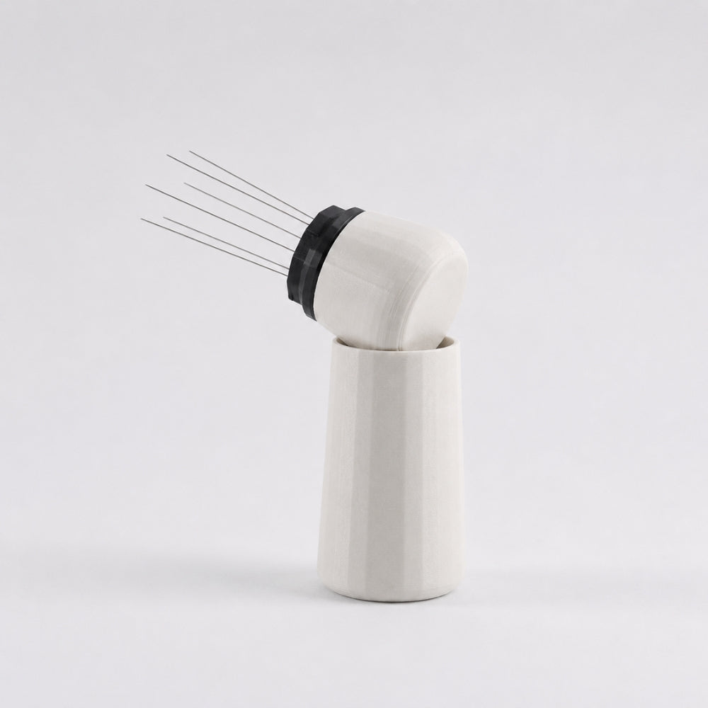 Espresso WDT Tool with Standing Holder in matte off white